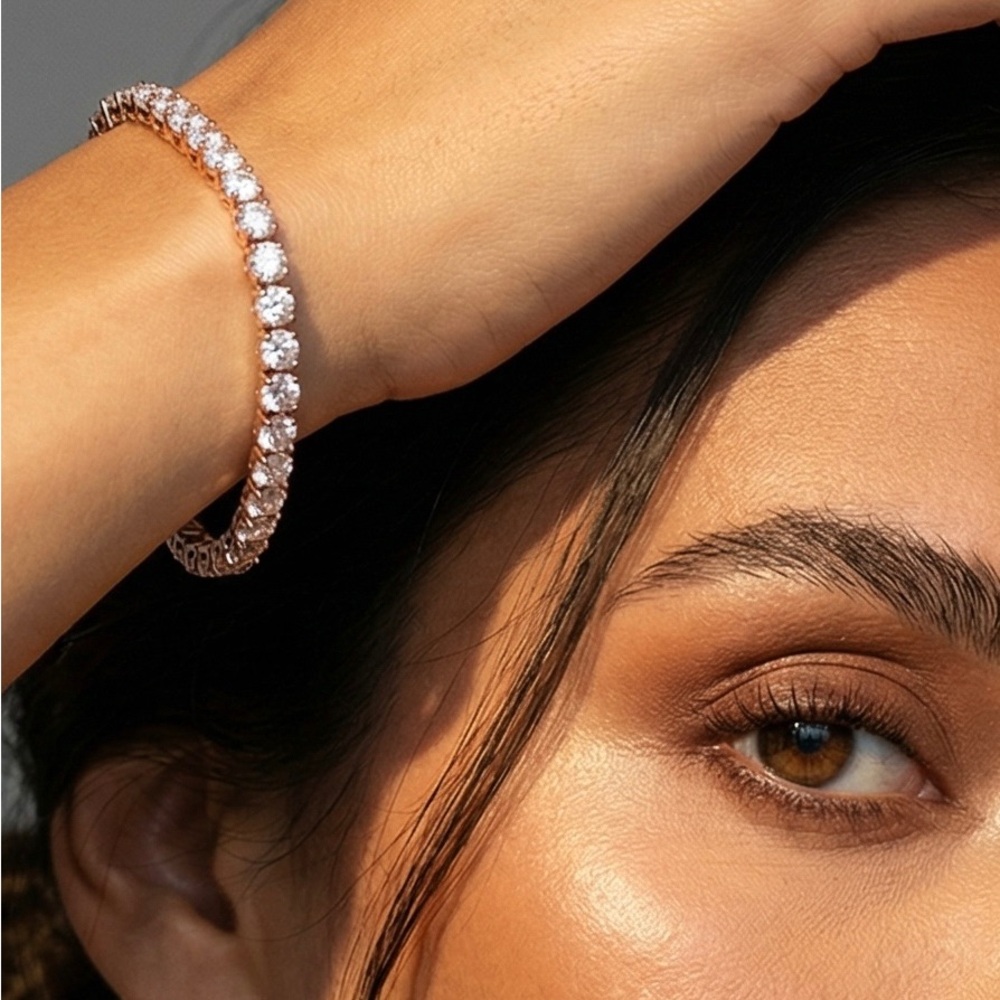 Lustro Stella Made with Finest CZ Tennis Bracelet in Vermeil Rose Gold Over Sil🆕
